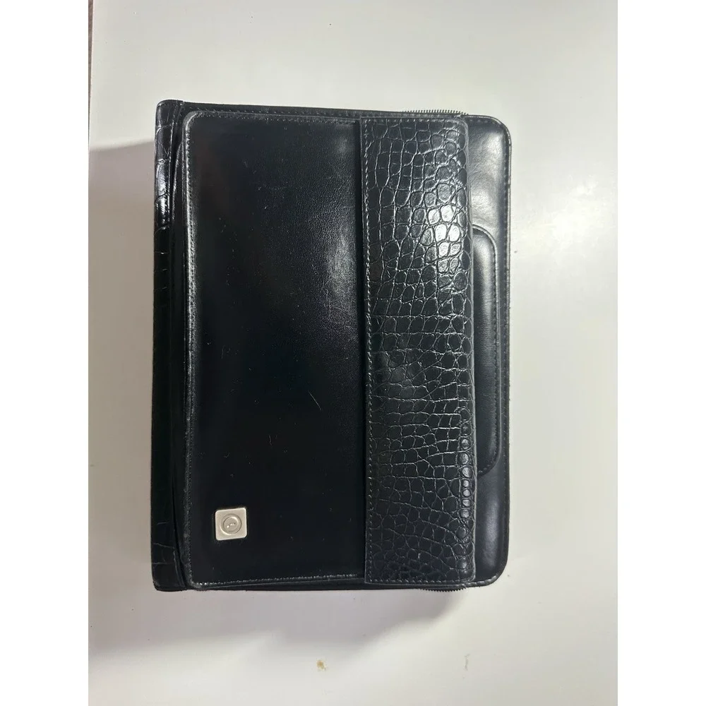 Franklin Covey 365 Planner Black Faux Leather Croc Binder Handles 7 Ring Zip